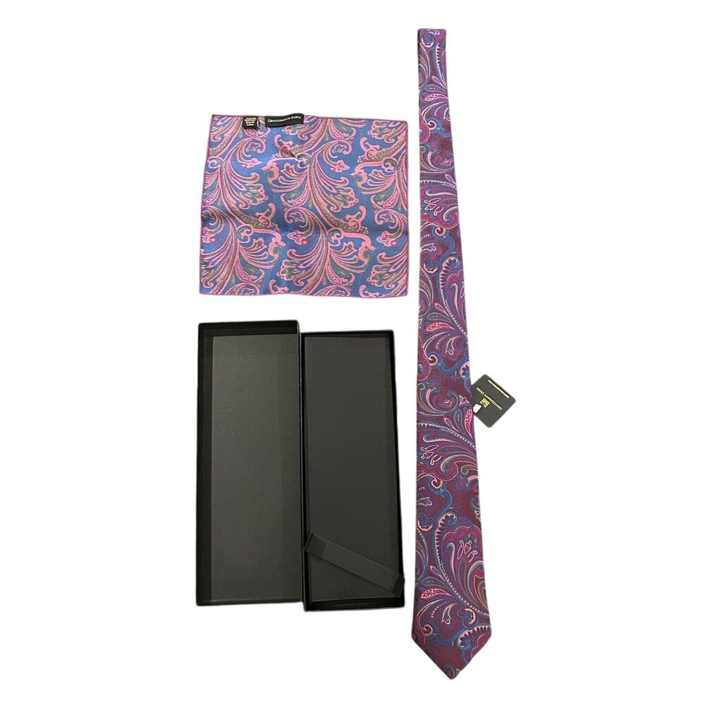 Gentleman's Guru Necktie and Pocket Square Paisley Set NIB